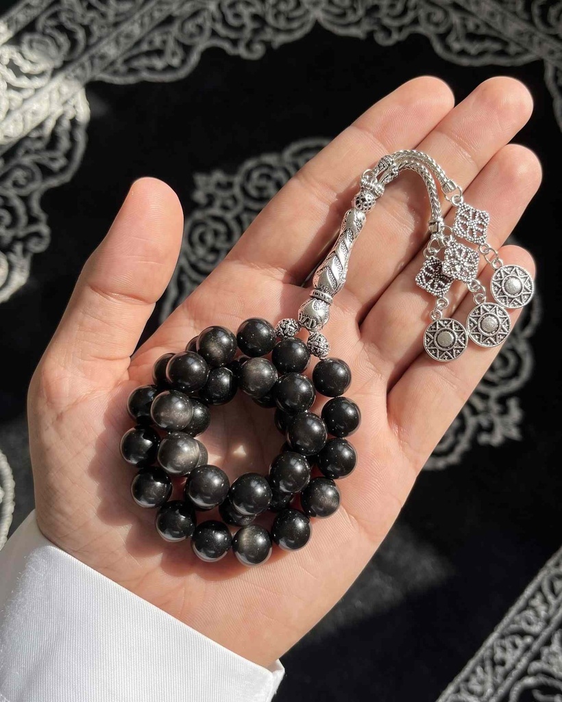 سبحة حجر طبيعي زجاج بركاني فاخر