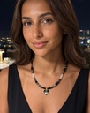 سلسال نسائي تورمالين أسود وعقيق طبيعي بقلب ذهبي