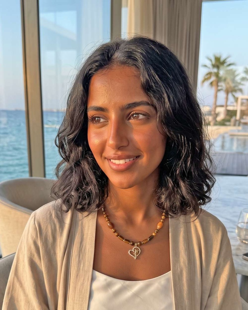 سلسلة عين النمر طبيعية بحلية قلب وقفل مميز