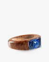 خاتم خشب كوك طبيعي بحجر لازورد أزرق يدوي