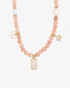 Women's necklace with rose jade stone and natural pearl