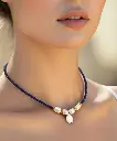سلسلة نسائي حجر لازورد ولؤلؤ وصدف ( مطلي ذهب )
